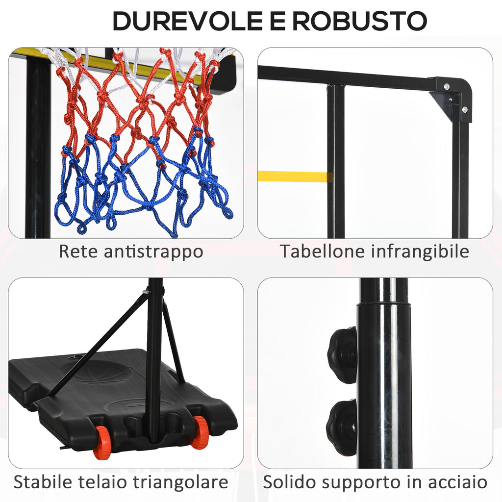 SPORTNOW Basketballkorb für Erwachsene, Höhenverstellbar 2,1-2,4 m, Räder und befüllbare Basis, Gelb