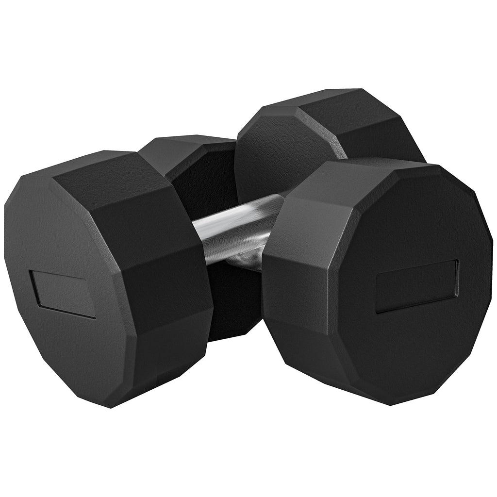 SPORTNOW Set 2 Hanteln mit 12 Seiten zu je 15 kg aus Metall und Gummi mit rutschfestem Griff, 26x15.5x15.5 cm, Schwarz