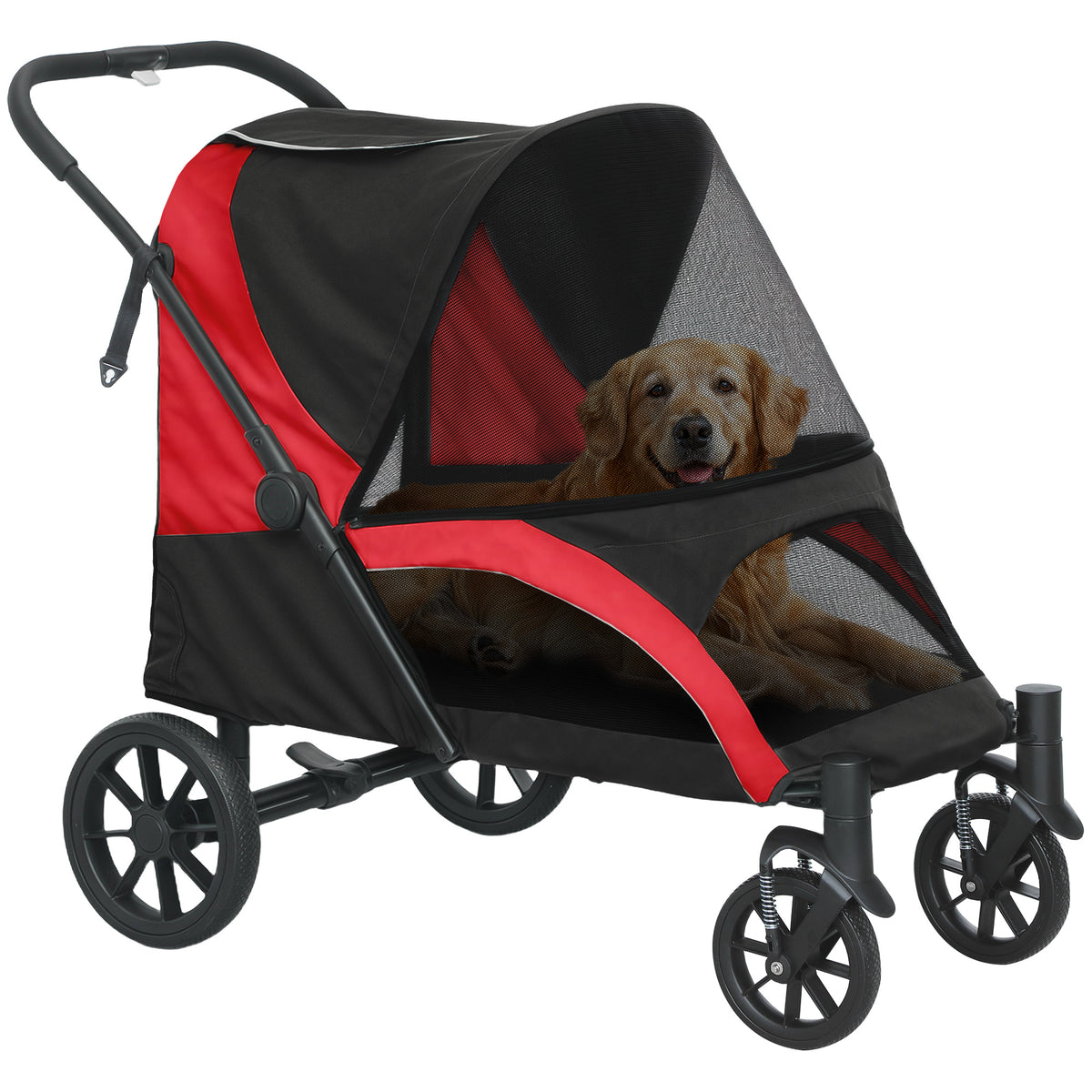 PawHut Hundewagen, Faltbarer Hundebuggy für große Hunde, Haustierwagen mit 4 Rädern, Sicherheitsleinen, Bremsen, Schwarz