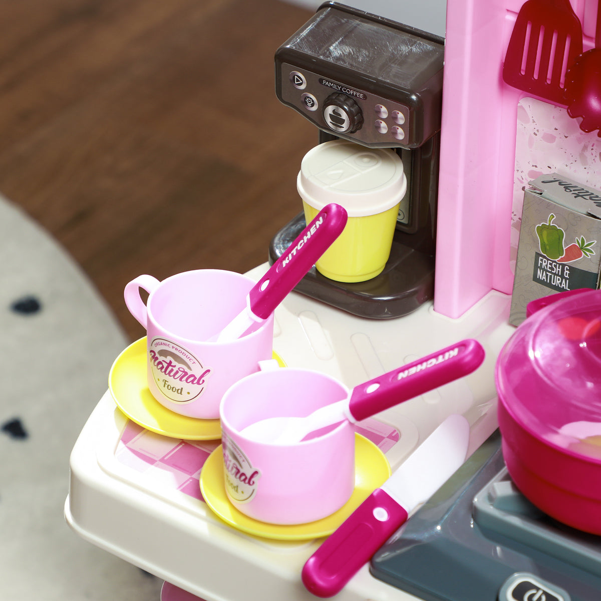 AIYAPLAY Spielküche, 33-teiliges Set, Licht- & Soundeffekte, für Kinder 3-6 Jahre, Pink