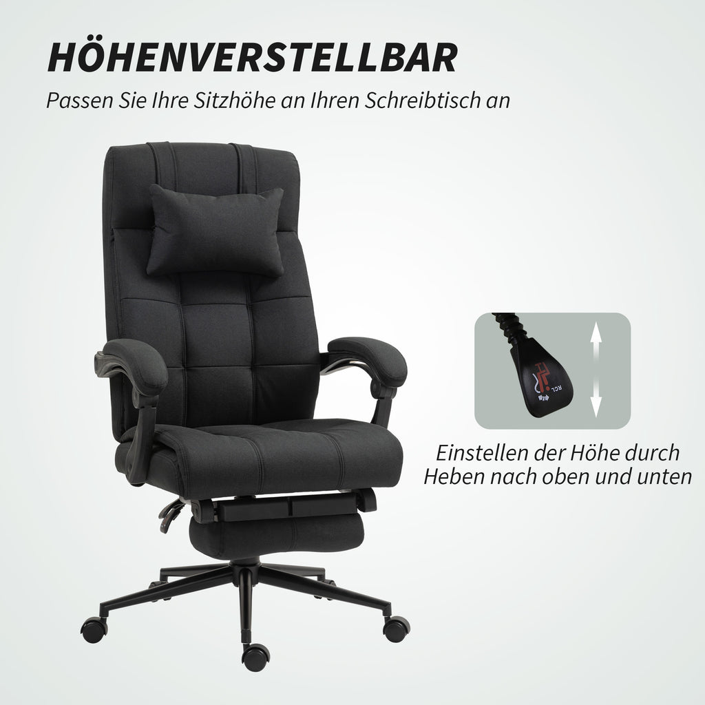 Vinsetto Bürostuhl mit Fußstütze, Schreibtischstuhl, Drehstuhl mit Kopfstütze, Schwarz