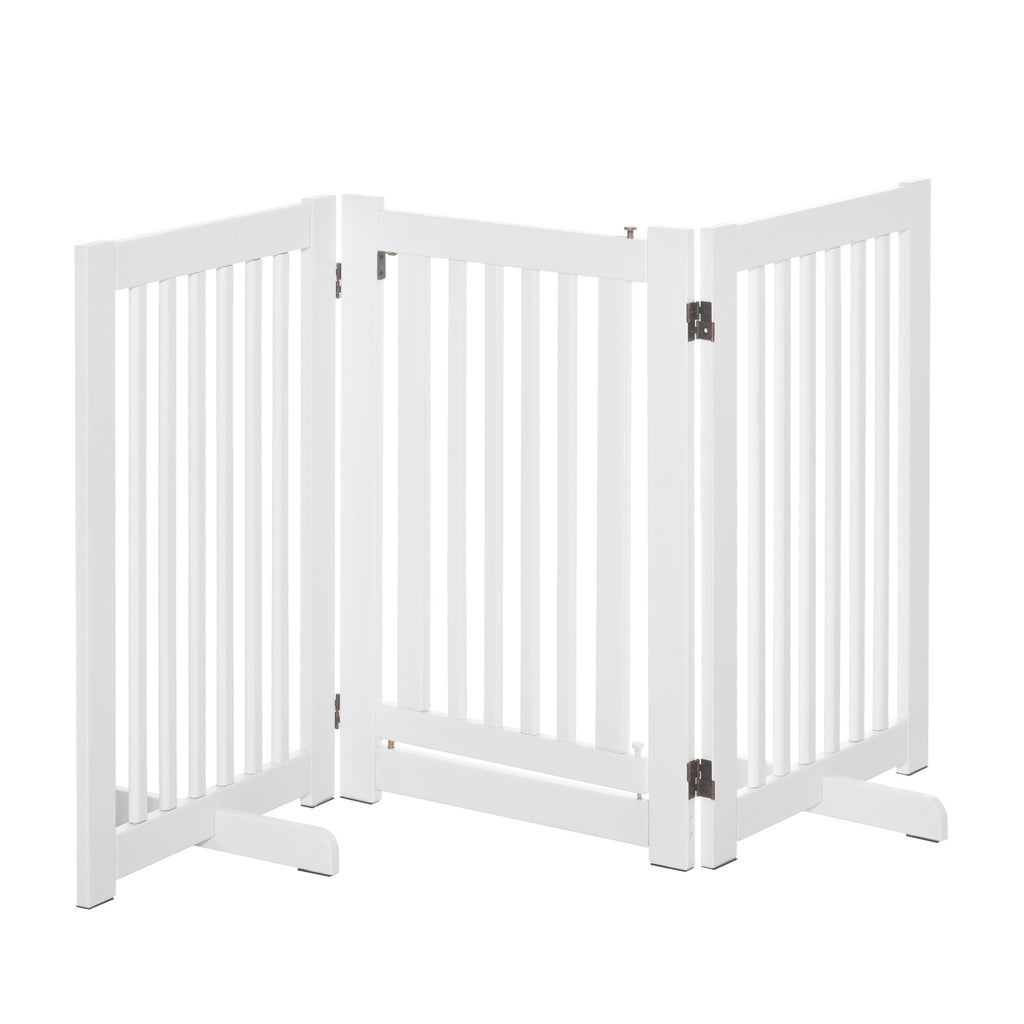 PawHut Absperrgitter Holz Freistehendes Schutzgitter für Hunde Türschutzgitter Verstellbares Hundegitter Treppengitter mit Füßen klappbares Kamingitter für Ofen Weiß 155 x 1,5 x 76 cm