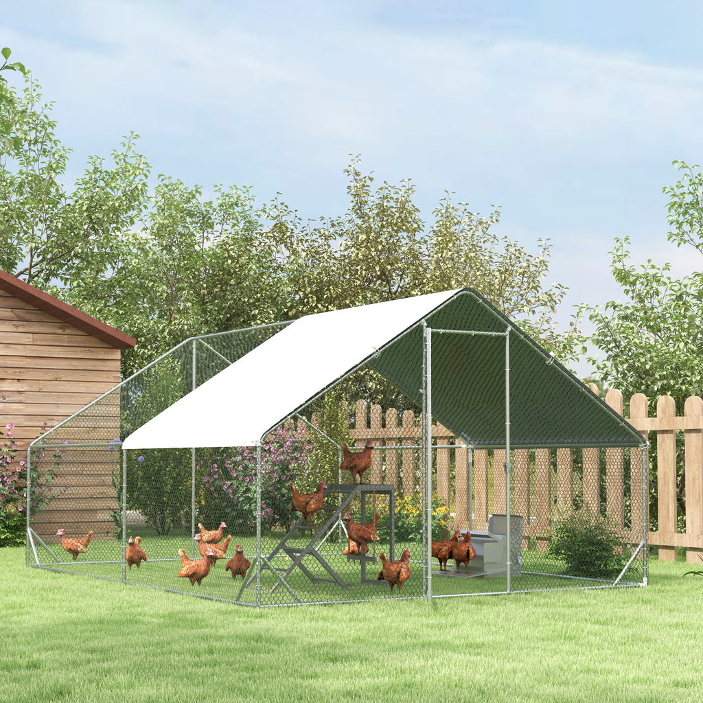 PawHut Hühnerstall, Freilaufgehege, Geflügelstall mit Schattendach, Freigehege für 4-6 Hühner, Enten Kaninchen, 3 x 2 x 2 m