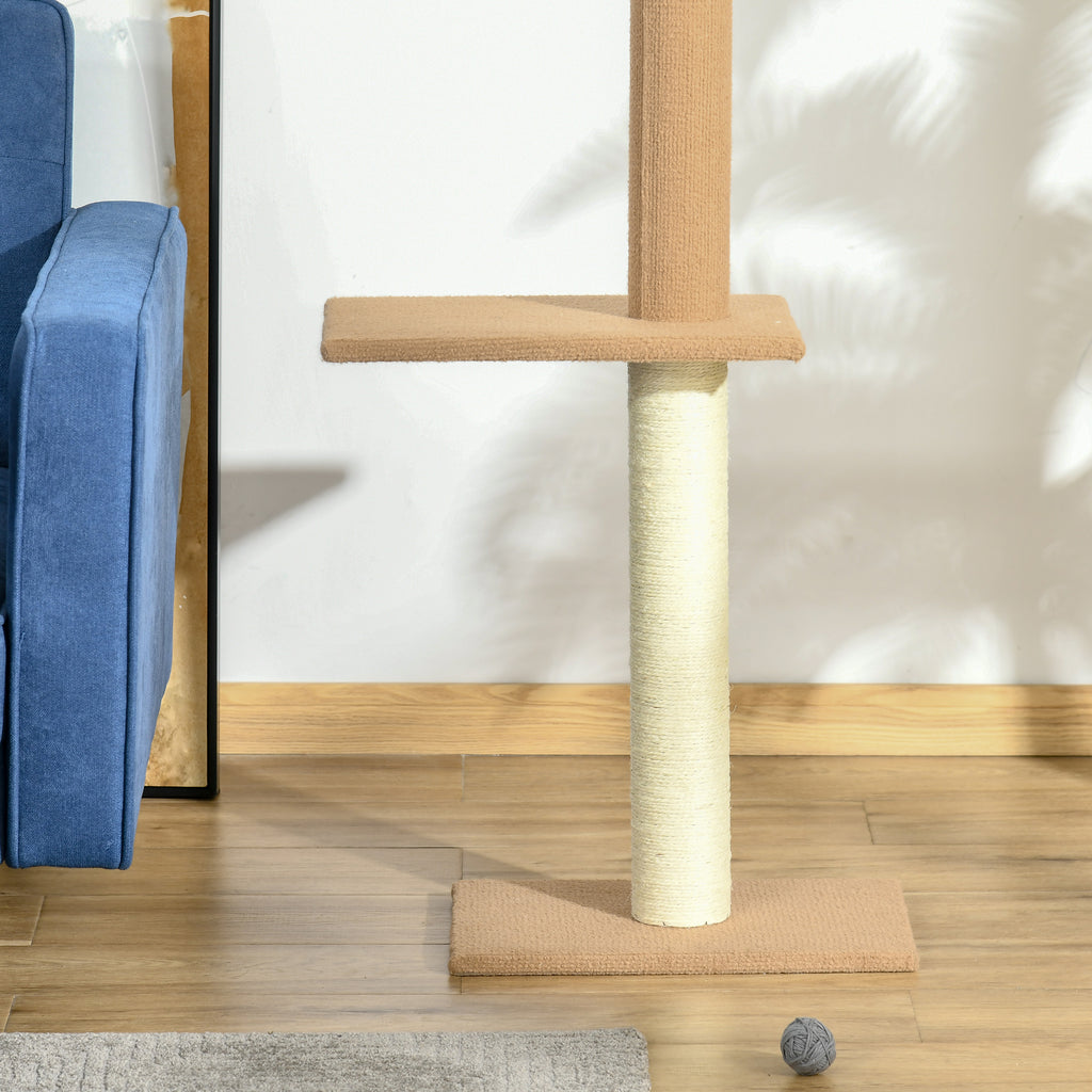 PawHut Kratzbaum Deckenhoch, 228-260 cm Höhenverstellbarer Katzenbaum Kletterbaum für Katzen mit 3 Ebenen, Katzenkratzbaum, Spielbaum vom Boden bis zur Decke Khaki