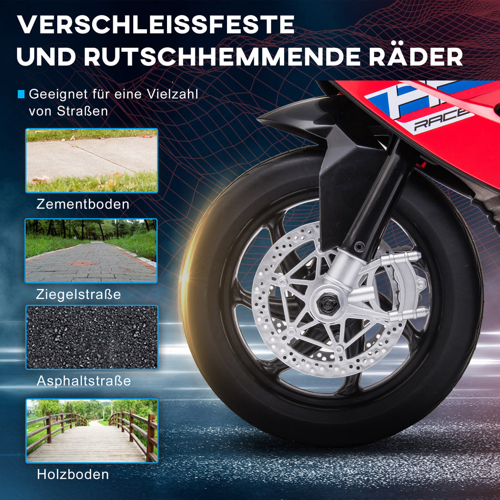 HOMCOM Kindermotorrad, Elektromotorrad, Scheinwerfer, 3 Musikmodi, für Kinder 1,5-5 Jahre, Rot, 82,5 x 42 x 54cm