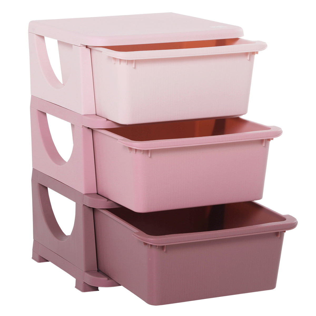HOMCOM Aufbewahrungsboxen für Kinder, 3 Schubladen, abgerundete Kanten, erhöhtes Design, 37x37x56,5 cm, Rosa