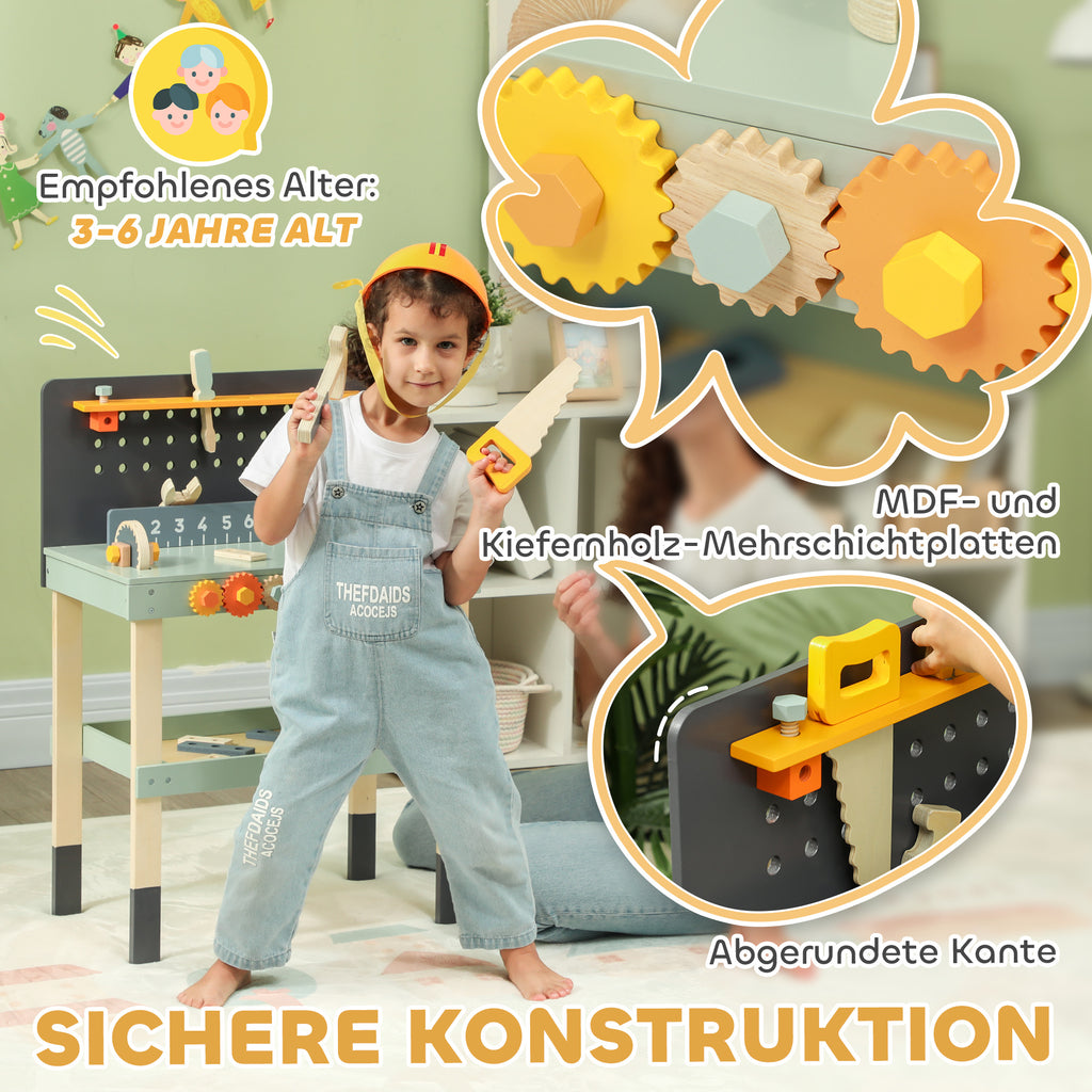 AIYAPLAY Spielwerkbank, mit Werkzeug-Set, robust, für 3-6 Jahre, 58 x 31 x 77,5 cm, Hellblau