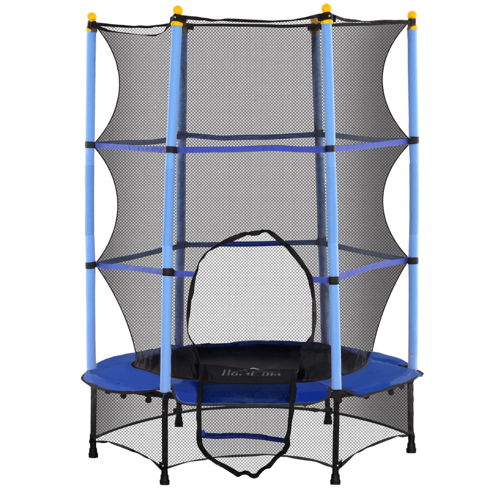 HOMCOM Trampolin für Kinder, Ø140 cm, mit Sicherheitsnetz, für innen und außen, Stahl, Kunststoff, belastbar bis 50 kg, Blau
