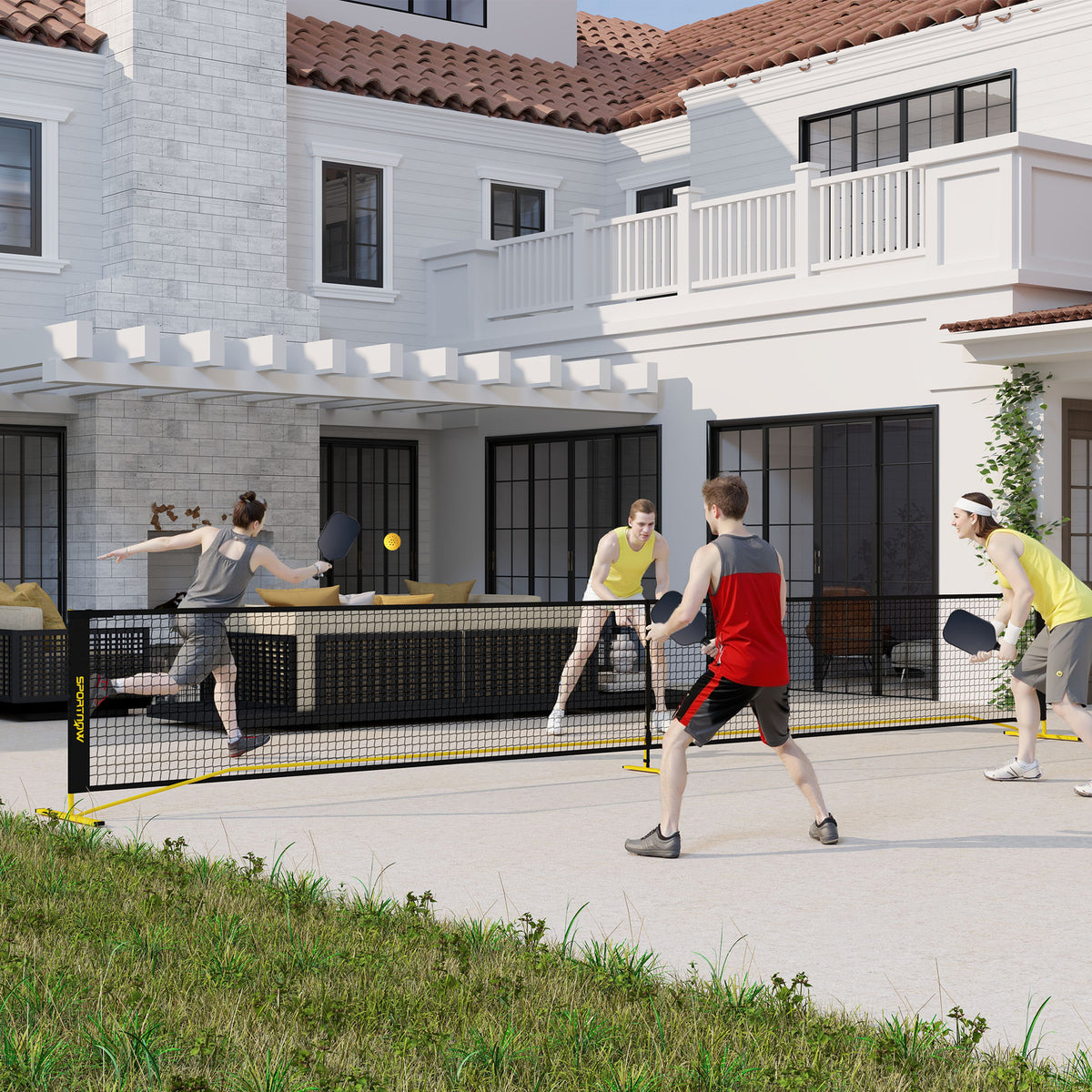 SPORTNOW Pickleball-Netz, tragbar, Metallgestell, Stoffnetz, mit Tragetasche, Gelb