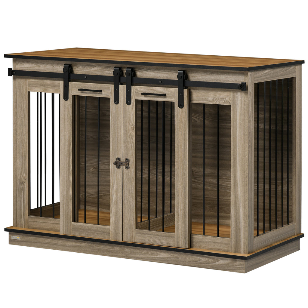 PawHut Hundekäfig mit 2 Türen, Hundebox, Transportbox für Hunde, rustikales Design, verriegelbar, Braun