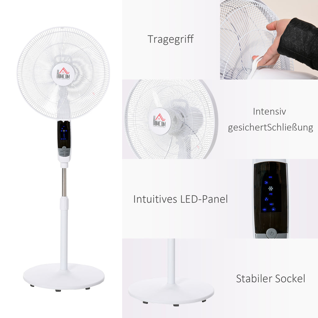HOMCOM Standventilator, 3 Geschwindigkeiten, 3 Modi, Timer, Fernbedienung, 45 x 42 x 118-138 cm, Weiß