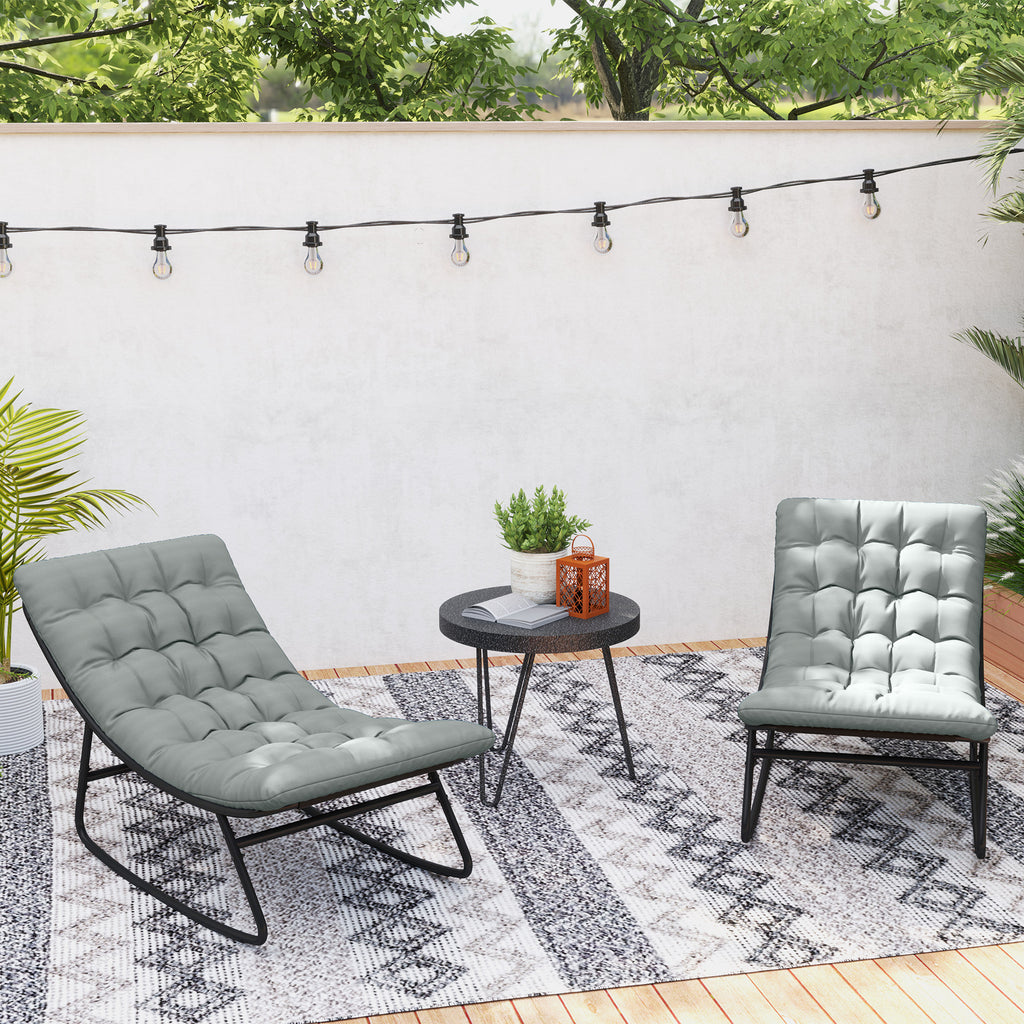 Outsunny Set mit 2 Outdoor-Schaukelstühlen mit dicken Kissen, Sitz aus atmungsaktivem Textilen-Gewebe und Stahlrahmen, Dunkelgrau