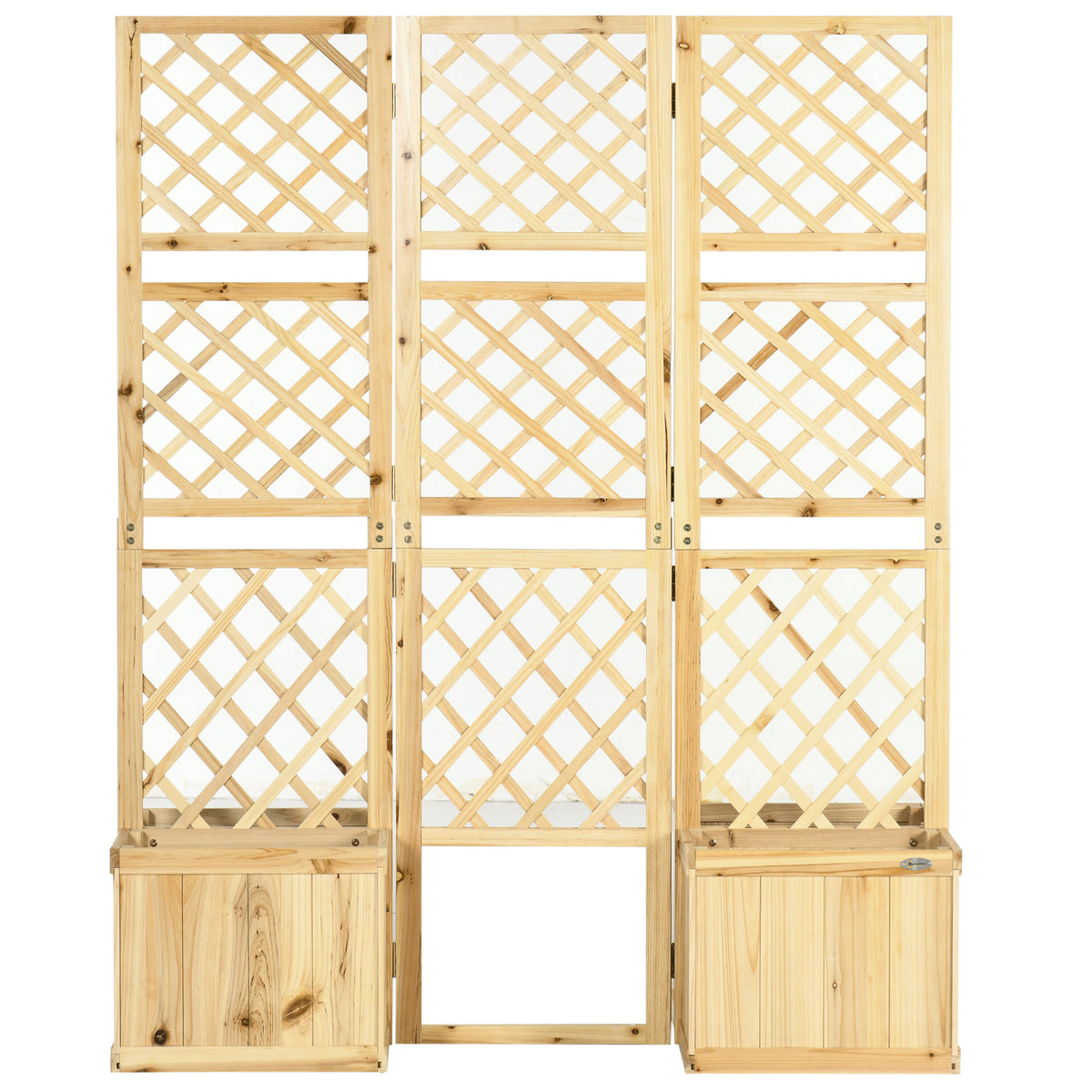 Outsunny Paravent, Sichtschutz für Garten, dreifach klappbar, 4 Blumenkästen, Massivholz, Naturfarbe, 133 x 62 x 165 cm