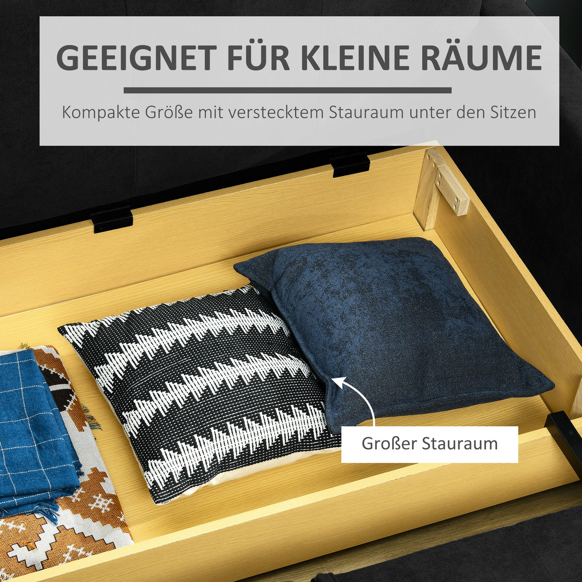 HOMCOM Schlafsofa, 2er-Sofa, mit verstecktem Stauraum, Pollycotton, Dunkelgrau