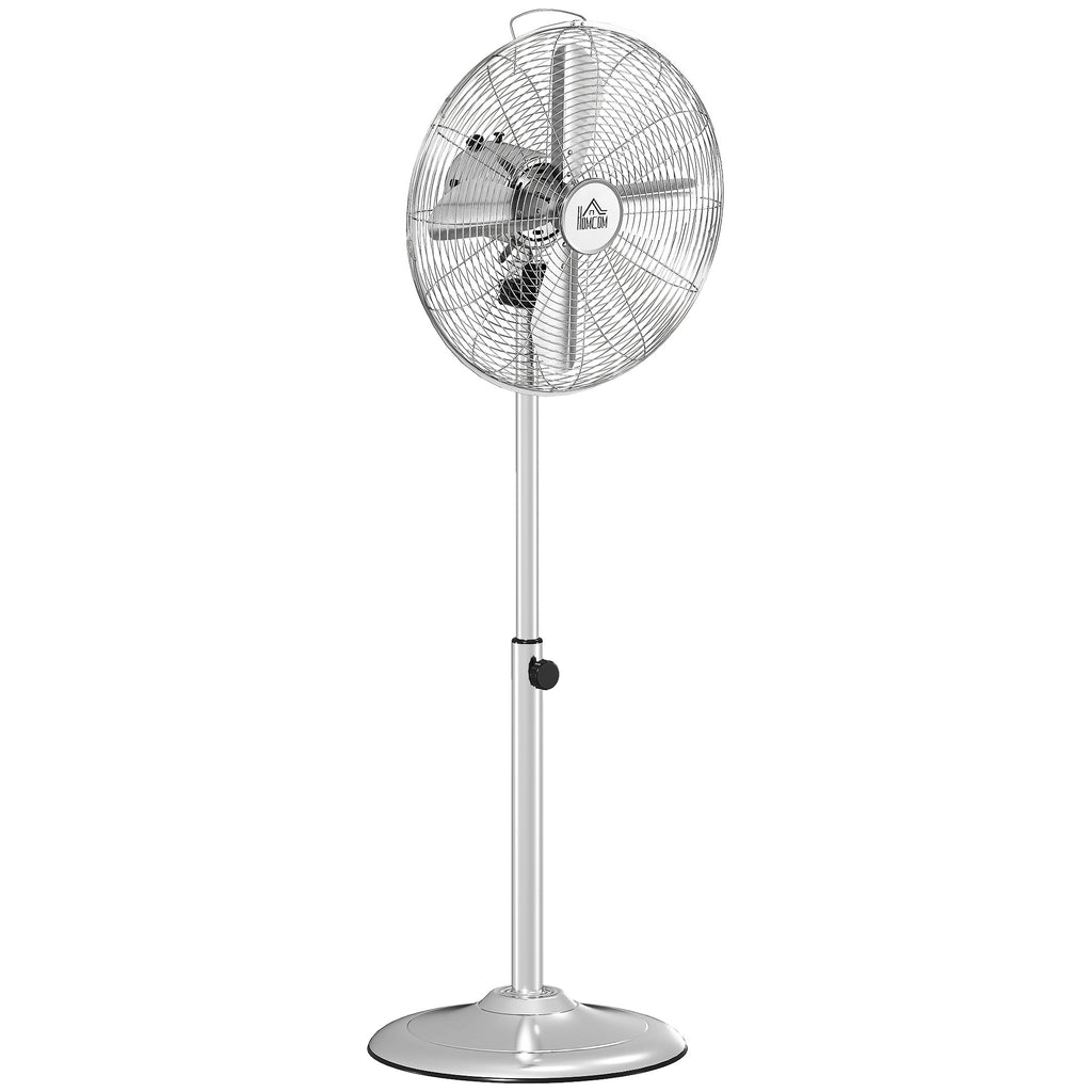 HOMCOM 120 cm Standventilator, Ventilator, Höhenverstellbarer Lüfter, 3 Geschwindigkeitsstufen, Verstellbarer Neigungswinkel, Stahl, Silber