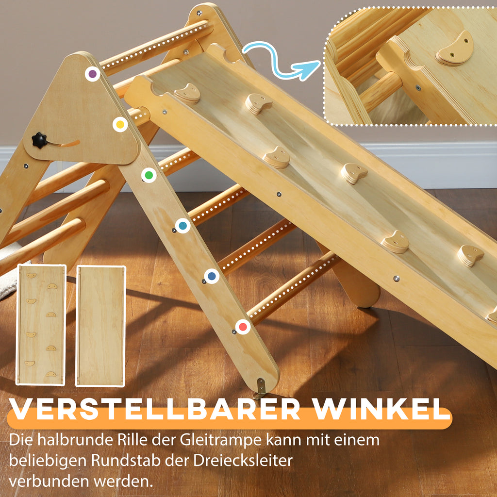 AIYAPLAY Kinder-Kletterset aus Holz mit Dreiecks-Leiter und zweiseitiger Rampe, für Kinder im Alter von 18-48 Monaten