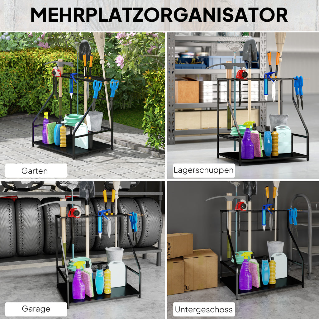 Outsunny Aufbewahrungsgestell für Gartengeräte, 3-stufiges Regal für Werkzeug, Gartenwerkzeug-Organizer, Metall, Orange