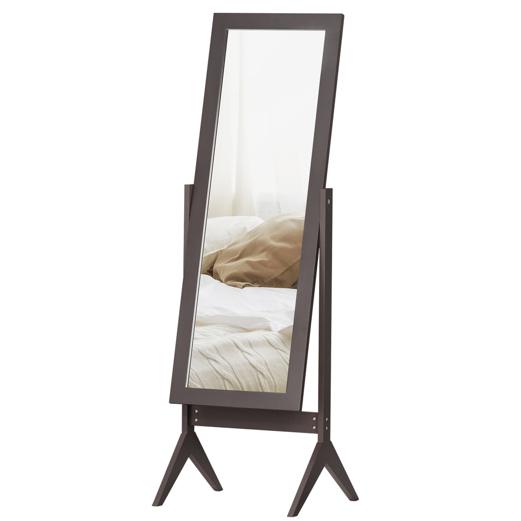 HOMCOM Standspiegel Ganzkörperspiegel Schminkspiegel Erhöhte Füße Pflegeleicht MDF Kaffee 47 x 46 x 148 cm