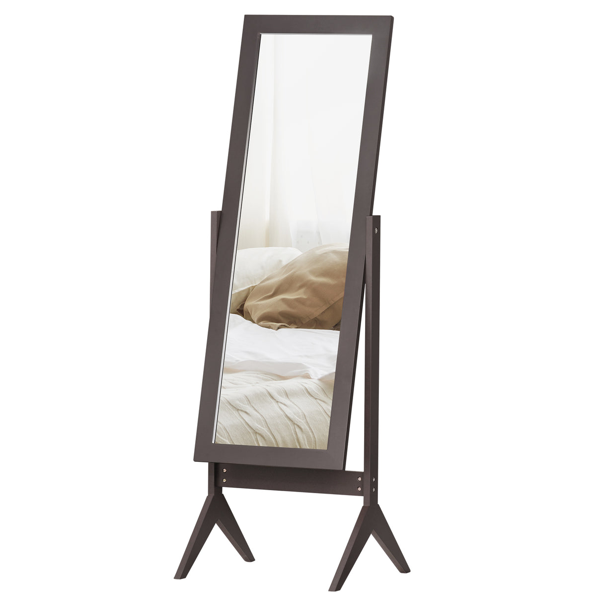 HOMCOM Standspiegel Ganzkörperspiegel Schminkspiegel Erhöhte Füße Pflegeleicht MDF Kaffee 47 x 46 x 148 cm