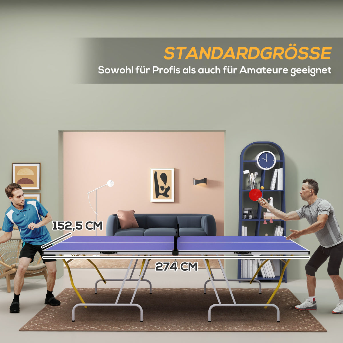 SPORTNOW Tischtennisplatte, klappbar, inkl. 2 Schläger, 3 Bälle, Netz, In- & Outdoor, Metallgestell, 274x152x76cm, Blau