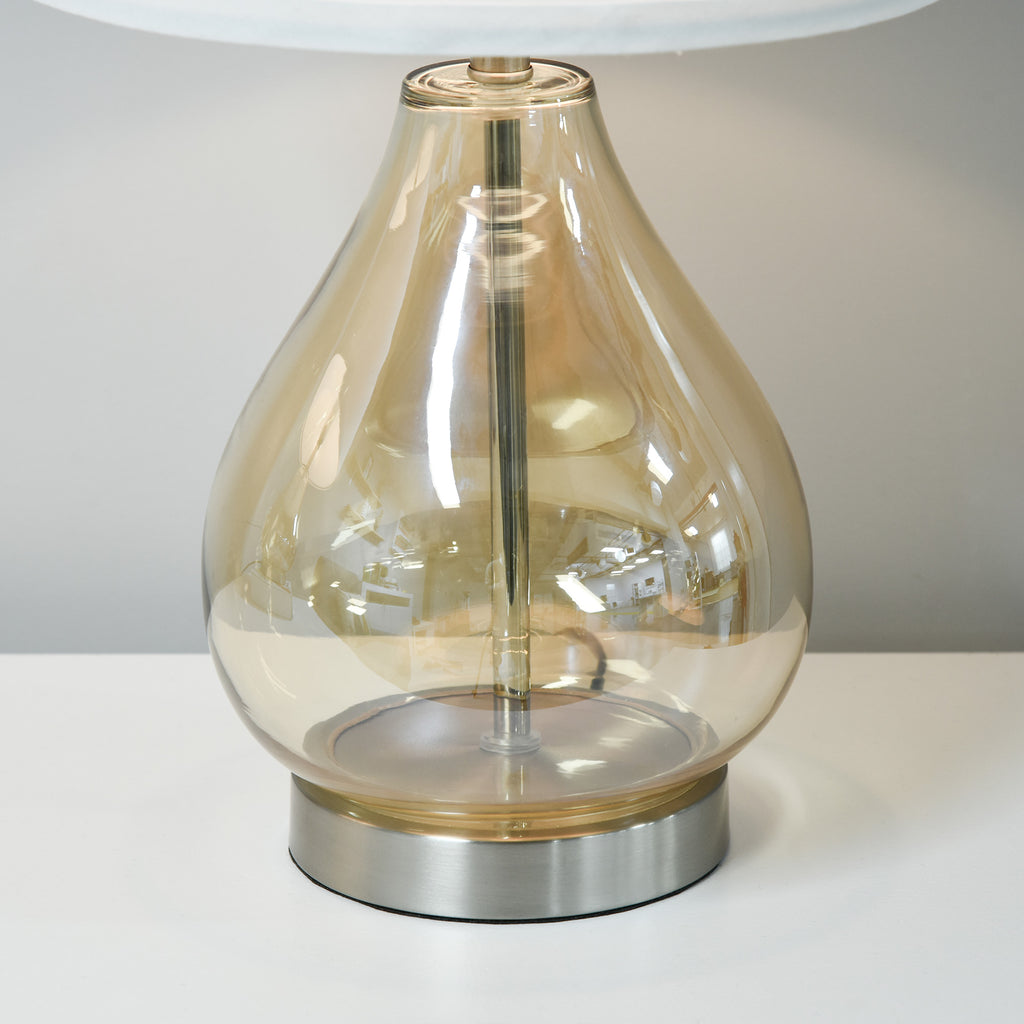 HOMCOM 2-Set Tischlampen Tischleuchten E27-Fassung Nachttischlampe 40 W Glas Leinen Stahl Bernstein Ø30 x 56H cm
