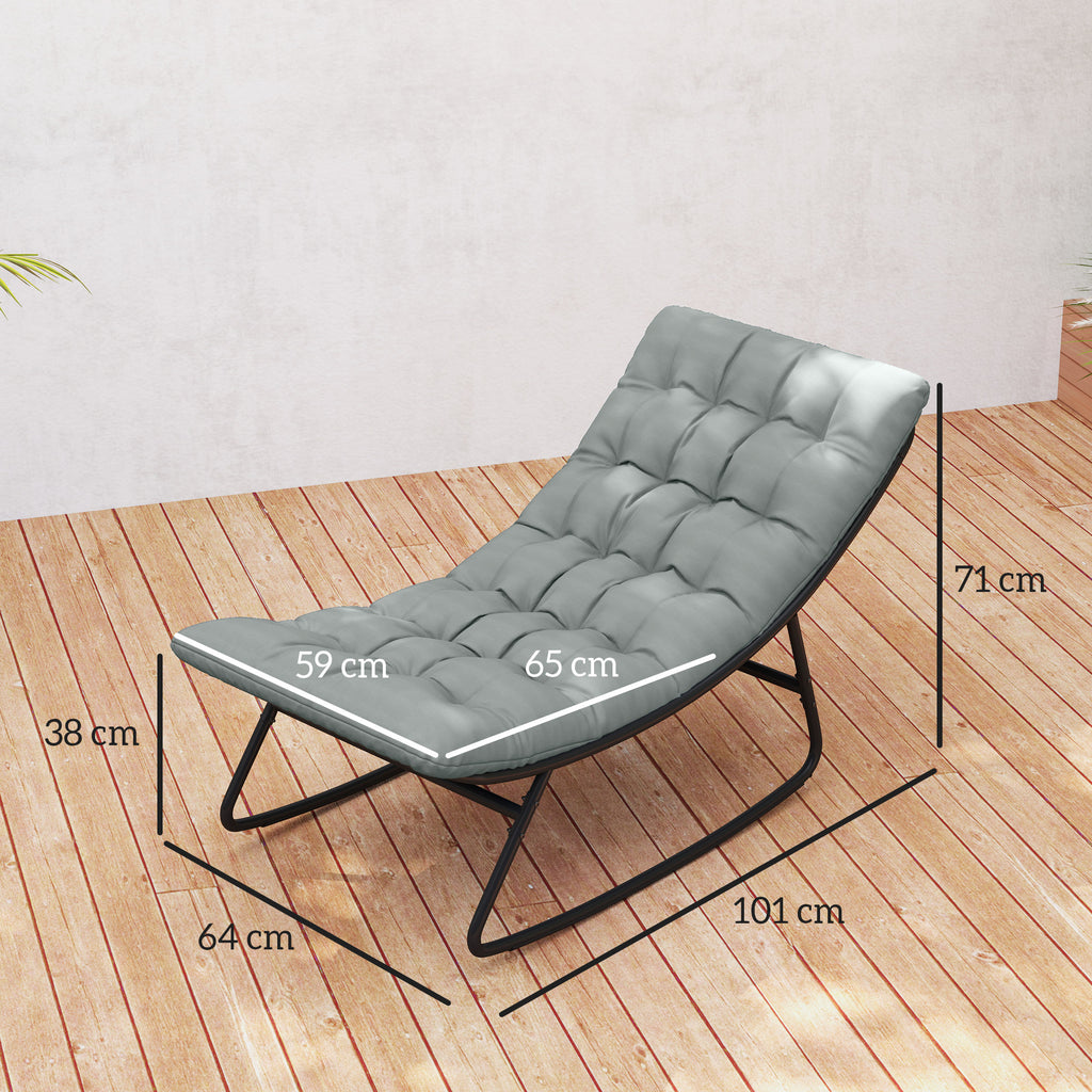 Outsunny Set mit 2 Outdoor-Schaukelstühlen mit dicken Kissen, Sitz aus atmungsaktivem Textilen-Gewebe und Stahlrahmen, Dunkelgrau