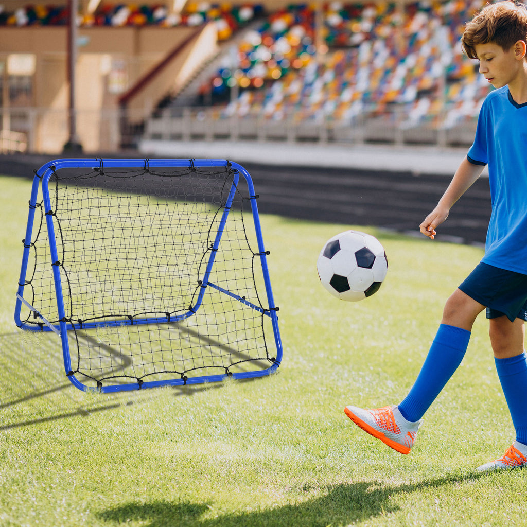 HOMCOM Rebounder für Fußball, verstellbar Prellwand mit 5 Winkelpositionen und Rückprallwand Netz, 100 x 95cm Kickback Tor Fußballtor für Jugendliche, Rückprallwand für Handball Training, Blau
