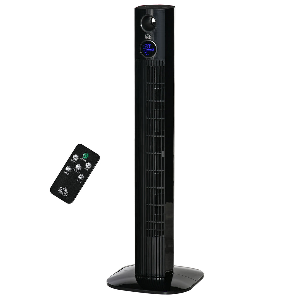 HOMCOM Turmventilator mit 70° Oszillation, 3 Modi und 3 Geschwindigkeiten, 12-Stunden Timer, 45 W, geeignet für Aromatherapie, Fernbedienung, schwarz