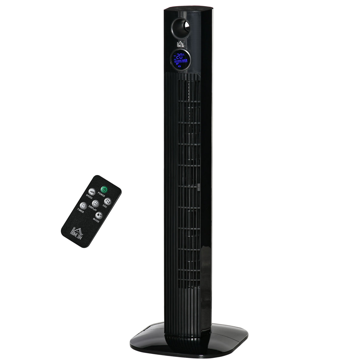 HOMCOM Turmventilator mit 70° Oszillation, 3 Modi und 3 Geschwindigkeiten, 12-Stunden Timer, 45 W, geeignet für Aromatherapie, Fernbedienung, schwarz