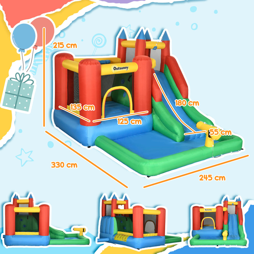 Outsunny Hüpfburg mit Gebläse Rutsche Wasserrutsche aufblasbar für 4 Kinder Wasserhüpfburg Garten XXL Springburg für 3-8 Jahre Kinder Oxford-, Polyester-Gewebe mehrfarbig 330 x 245 x 215 cm