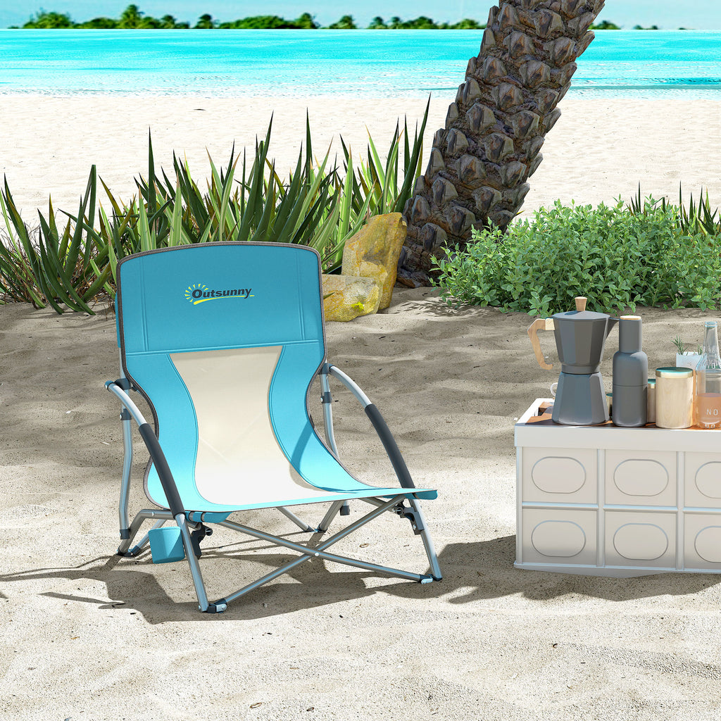 Outsunny Klappbarer Strandstuhl Campingstuhl leicht Tragetasche Getränkehalter 58 x 55 x 62 cm Blau