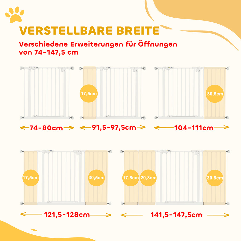 PawHut Hunde-Absperrgitter, erweiterbar, Klemmmontage, Metall, 136x76cm, Weiß