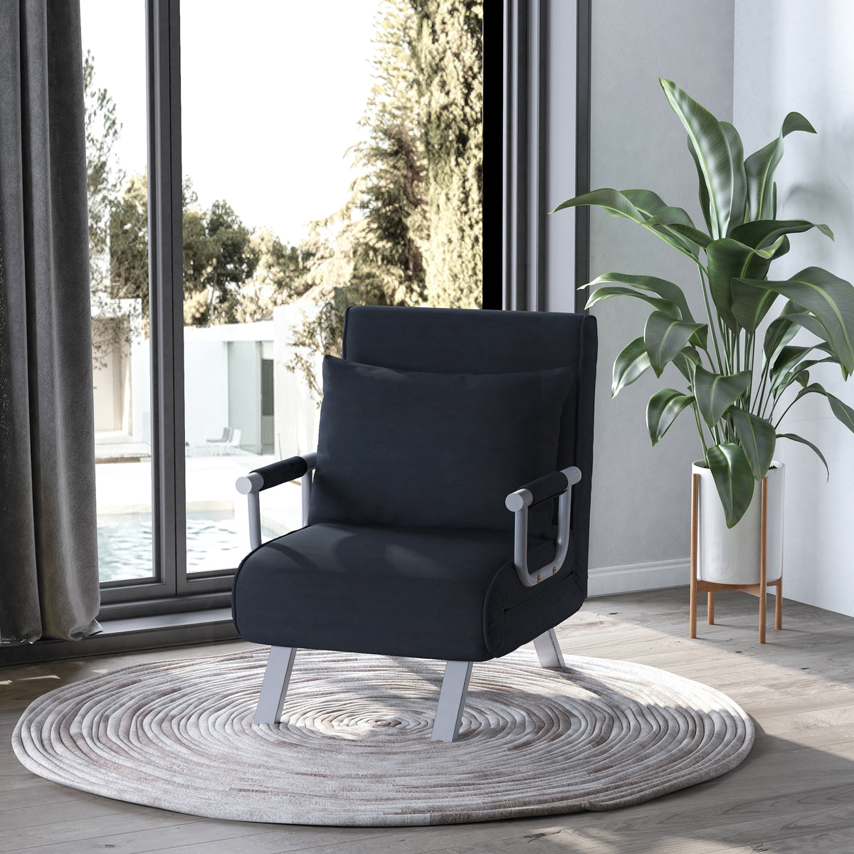 HOMCOM 3-in-1 Schlafsofa, Gästebett, Sessel inklusive Kissen, Schwarz