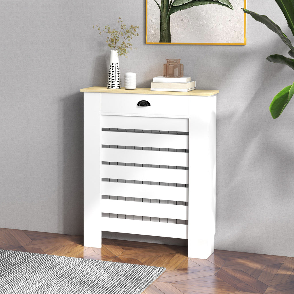 HOMCOM Heizkörperverkleidung Heizkörperabdeckung horizontale Lamellengitter mit 2 Schubladen aus Holz 78B x 19T x 95,5H cm weiß