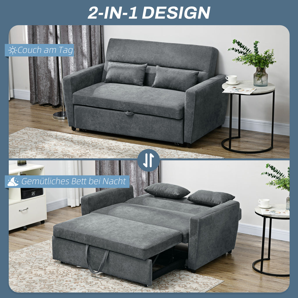 HOMCOM Schlafsofa, 2-Sitzer, ausklappbar, bis 200 kg, Holzrahmen, 155x90x88,5cm, Dunkelgrau