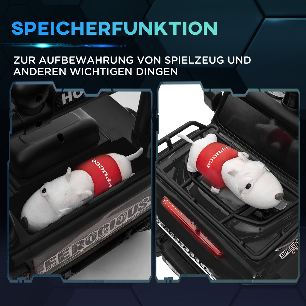 HOMCOM Elektro Kinderauto, Geländewagen, mit Stauraum, 3 km/h, Musikanschluss, Scheinwerfer, Hupe, Schwarz