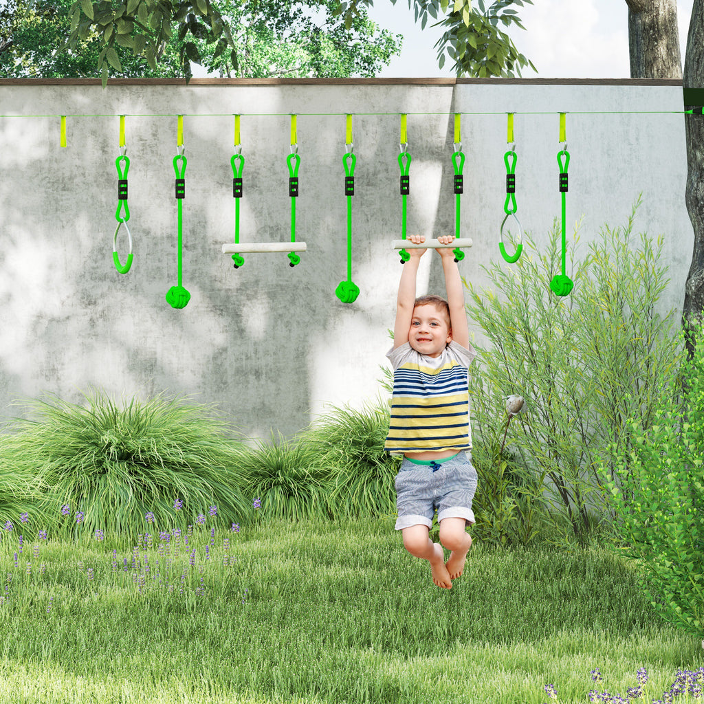 AIYAPLAY 3 Zipline-Kits, Kinder-Seilbahn-Set, bis zu 50 kg belastbar, Grün