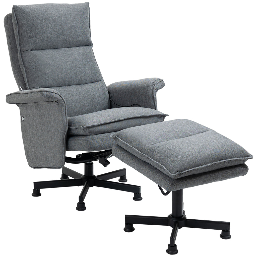 HOMCOM Massage-Bürostuhl mit Fußhocker, 8 Vibrationsköpfe, 1 Fernbedienung, 1 Seitentasche, Grau