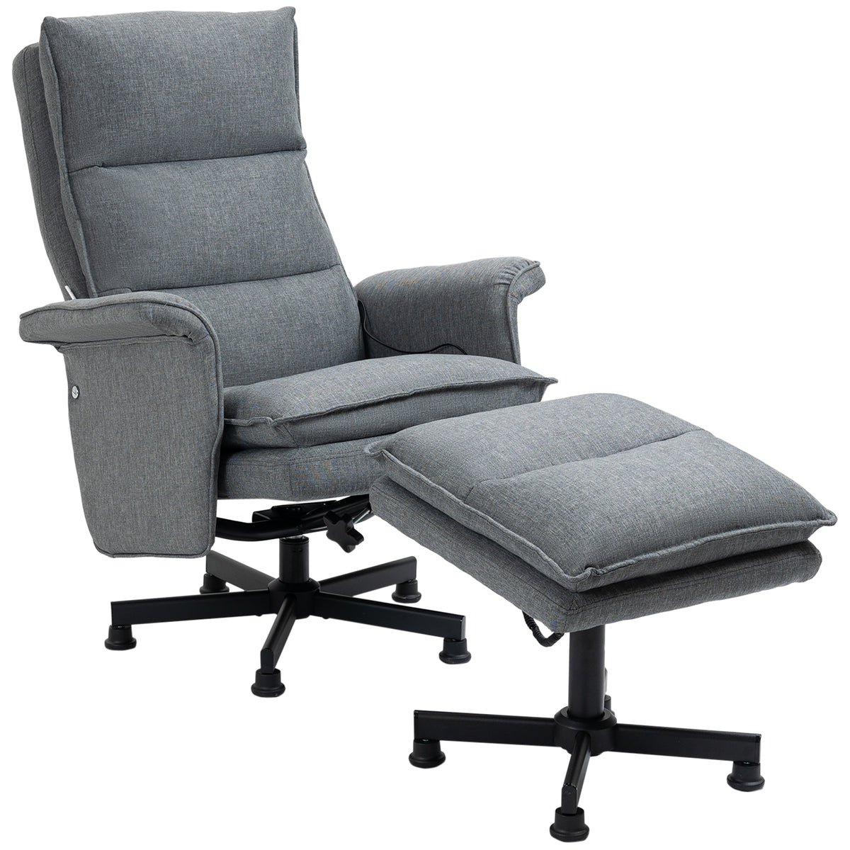 HOMCOM Massage-Bürostuhl mit Fußhocker, 8 Vibrationsköpfe, 1 Fernbedienung, 1 Seitentasche, Grau