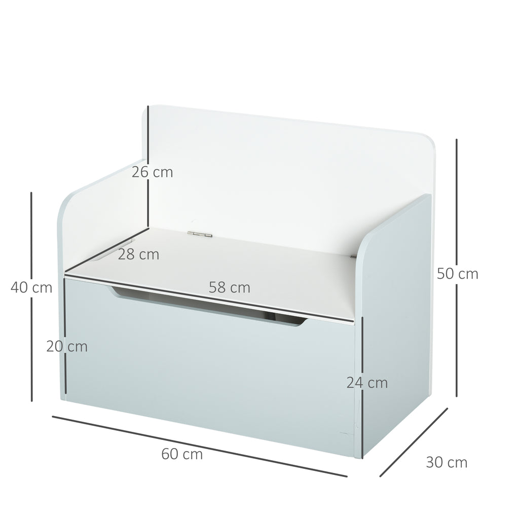HOMCOM Spielzeugkoffer für Kinder, Bank, Stauraummöbel, pneumatischer Zylinder, 60 x 30 x 50 cm, weiß