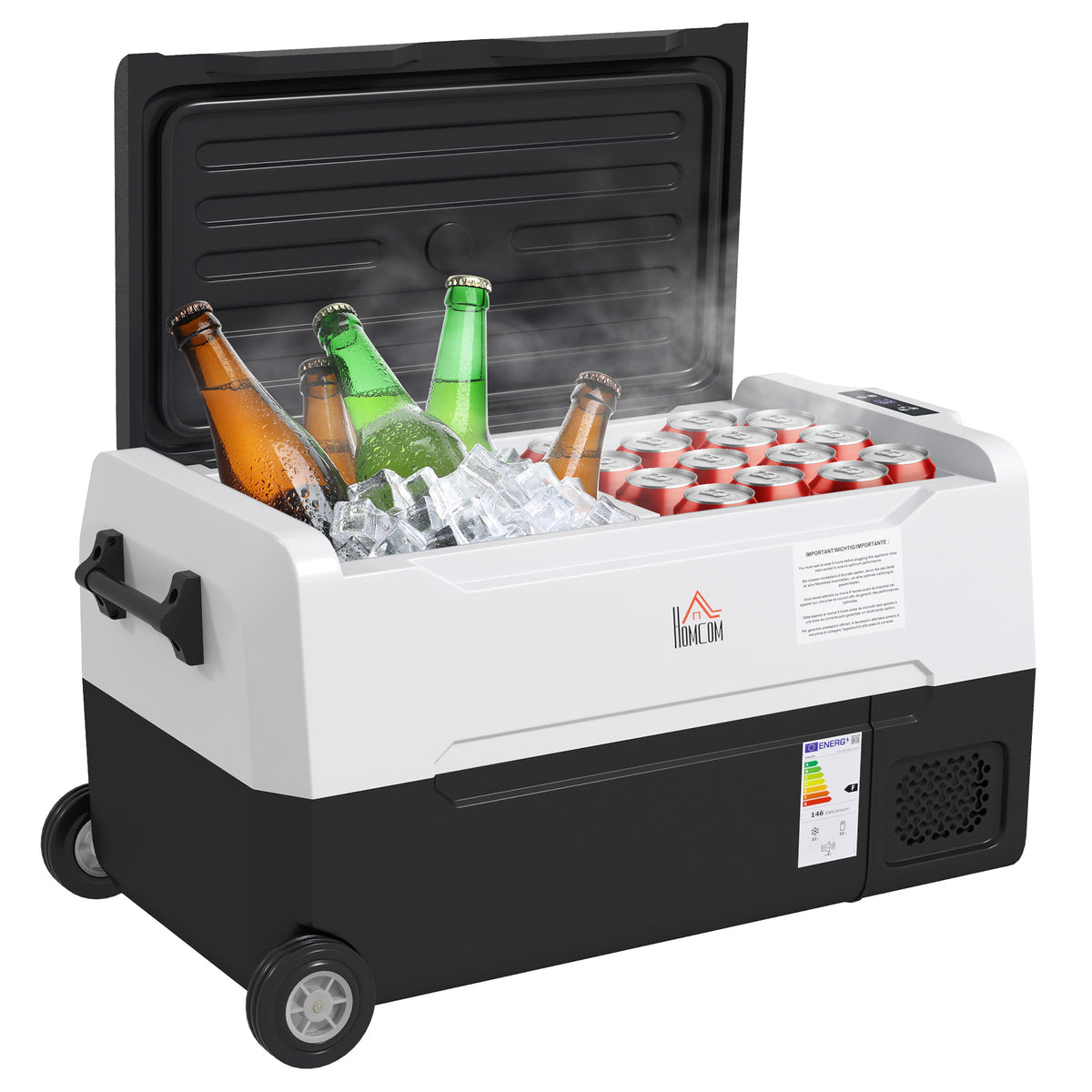 HOMCOM Tragbare elektrische Auto-Kühlbox mit 2 Fächern - 30,5 L Kapazität, LED-Licht, bis zu -20°C