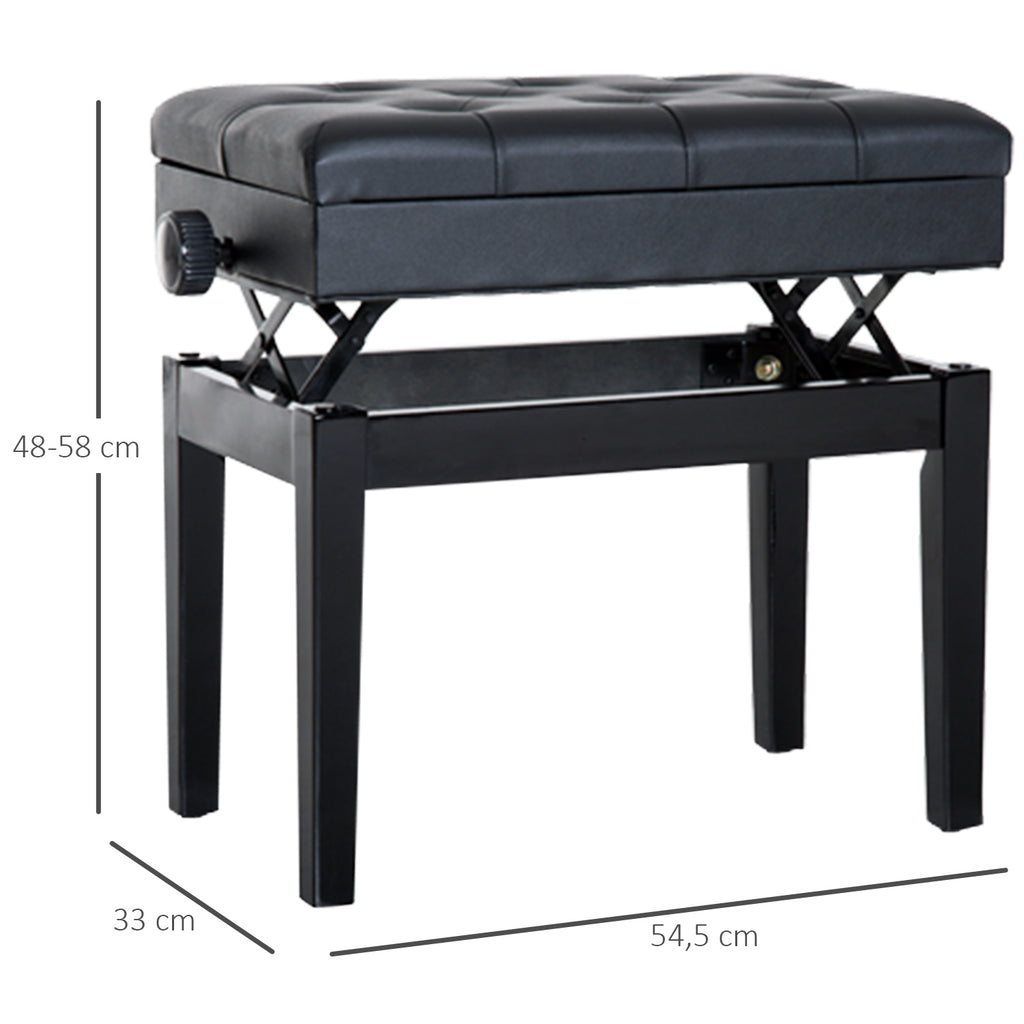 HOMCOM Klavierhocker Klavierbank Klavier Bank Schminkhocker Hocker mit Stauraum höhenverstellbar 54,5 x 33 x 48-58 cm