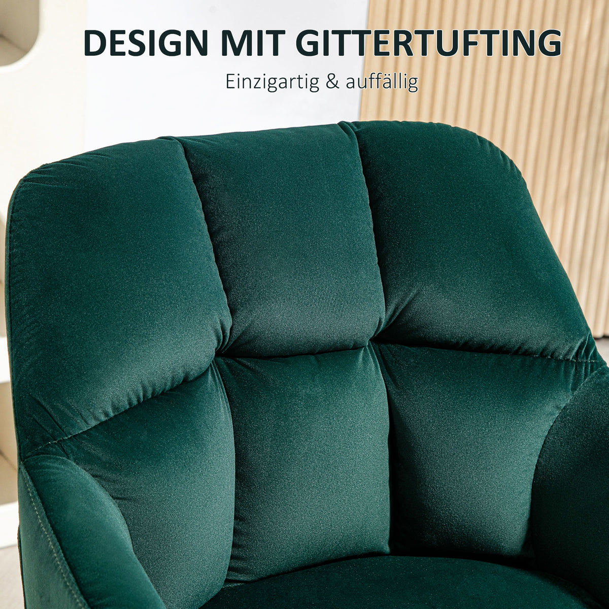 HOMCOM Polsterstuhl, Akzentstuhl, dekorative Steppung, Samtoptik, bis 120 kg, Dunkelgrün