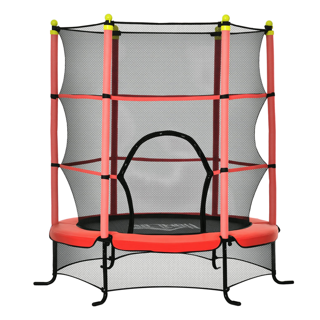 HOMCOM Kindertrampolin mit Sicherheitsnetz, Randpolsterung, wetterfest, Metallrahmen, bis 50 kg, Ø163cm x 163 cm, Rot