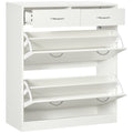 HOMCOM Schuhschrank 2 Schubladen und 2 klappbare Türen mit verstellbarem Regal 80 x 30 x 91,5 cm Alu-Griffe, natur