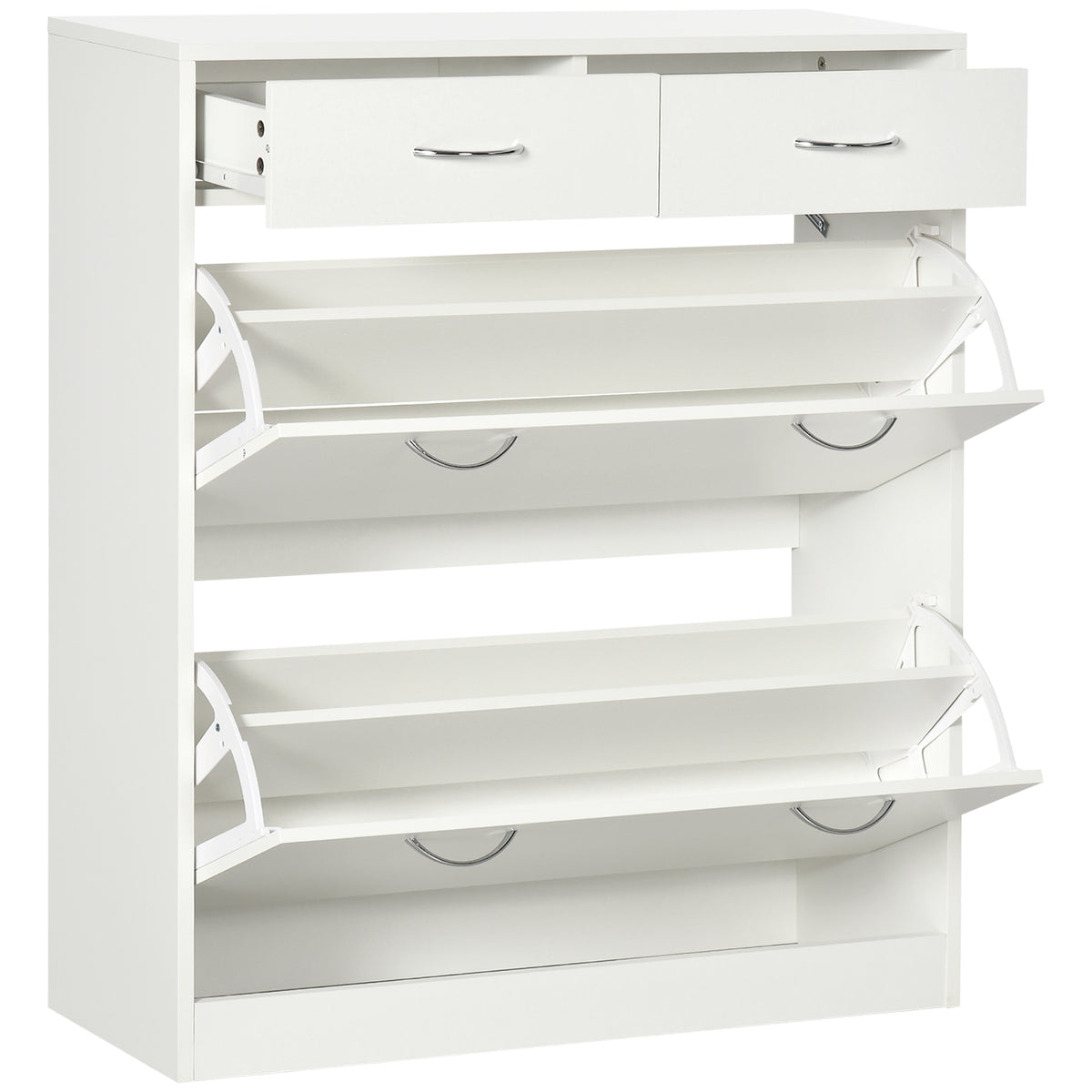 HOMCOM Schuhschrank 2 Schubladen und 2 klappbare Türen mit verstellbarem Regal 80 x 30 x 91,5 cm Alu-Griffe, natur