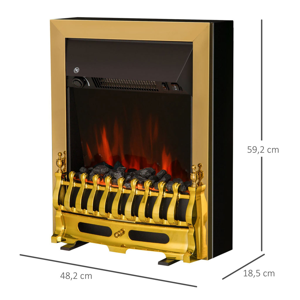 HOMCOM Elektrokamin Kamin Kaminofen Elektrischer Standkamin Flammeneffekt 1000/2000W 48,2 x 18,5 x 59,2 cm Gold