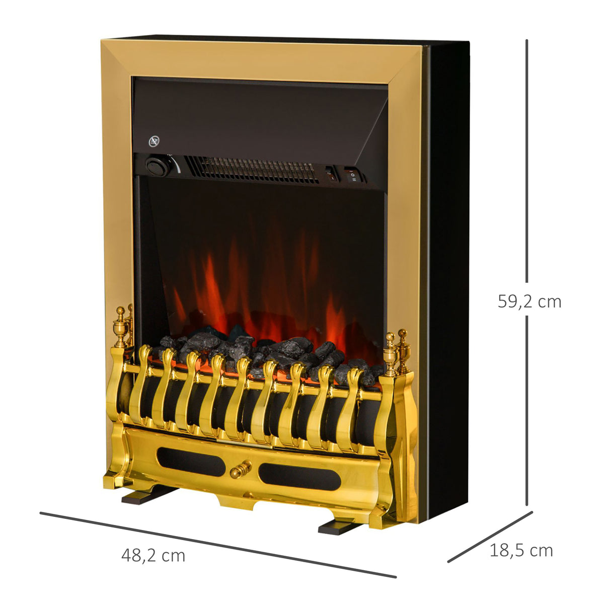 HOMCOM Elektrokamin Kamin Kaminofen Elektrischer Standkamin Flammeneffekt 1000/2000W 48,2 x 18,5 x 59,2 cm Gold
