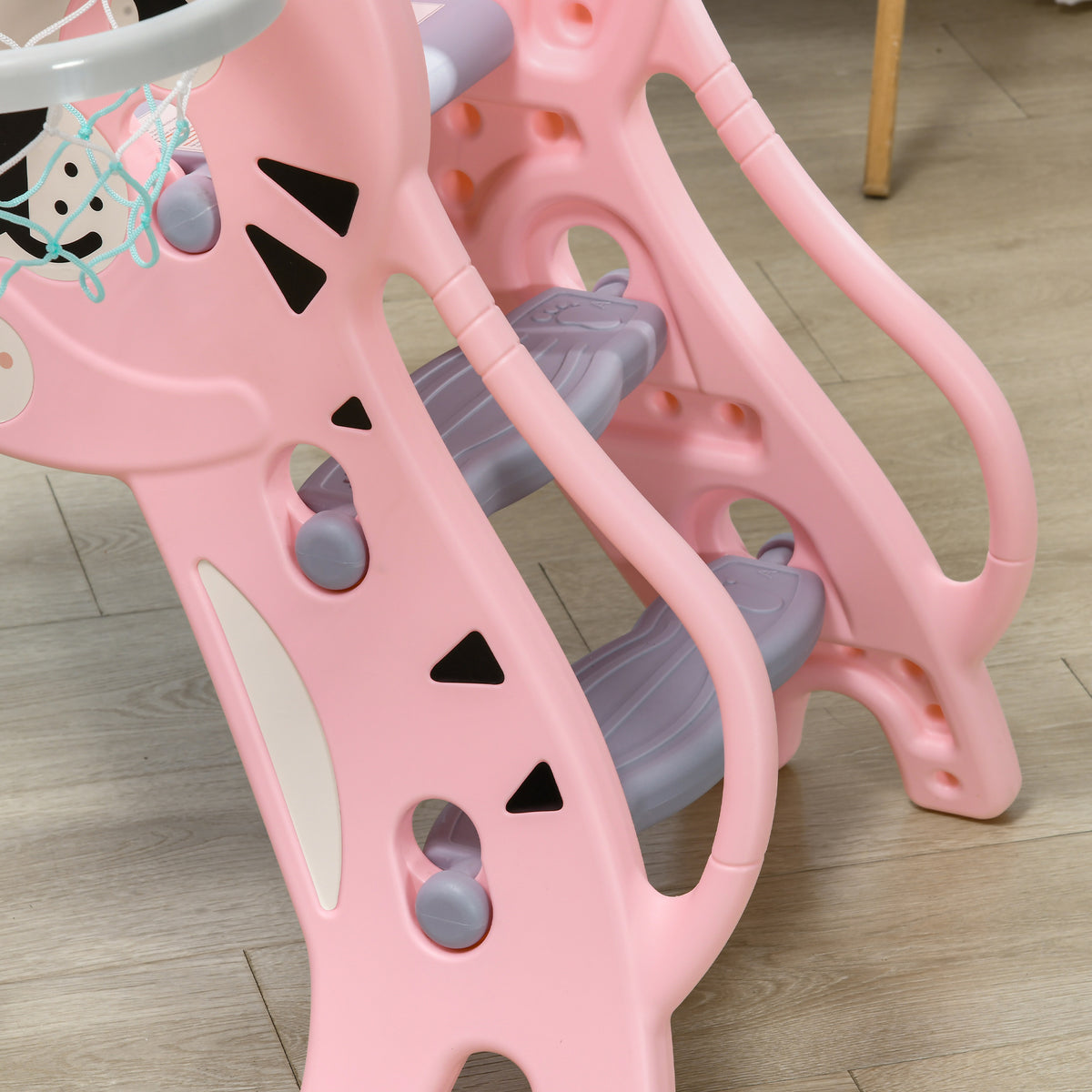 AIYAPLAY Kinder Rutsche 18-36 Monate mit seitlichem Basketballkorb, aus Kunststoff, 133x60x70 cm, Rosa und Grau