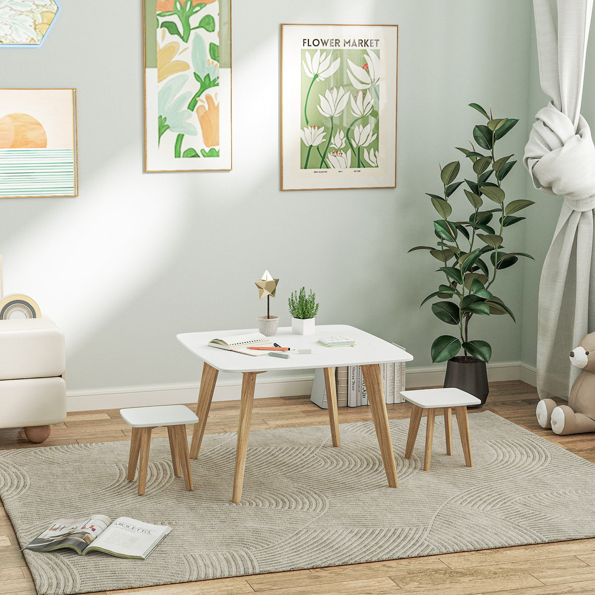 AIYAPLAY Kinder-Tisch und 2 Stühle Set, vielseitige Möbel für Schlafzimmer, Spielzimmer, 3-8 Jahre